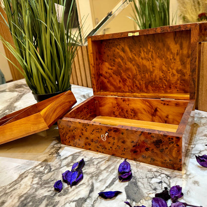Jewelry box thuya wooden box organizer with key